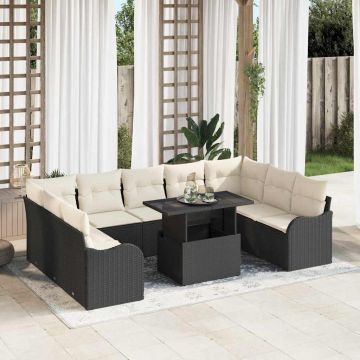 vidaXL Set de canapele pentru grădină 10 pcs Negru 100 x 55 x 73 cm