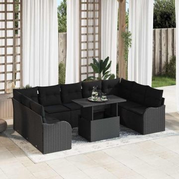 vidaXL Set de canapele pentru grădină 10 pcs Negru 100 x 55 x 73 cm