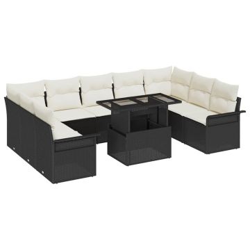 vidaXL Set de canapele pentru grădină 10 pcs Negru 100 x 55 x 73 cm