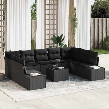 vidaXL Set de canapele pentru grădină 10 pcs Negru 289 x 209 x 85 cm