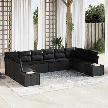 vidaXL Set de canapele pentru grădină 10 pcs Negru 344 x 209 x 85 cm