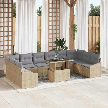 vidaXL Set de canapele pentru grădină 11 pcs Beige și gri deschis