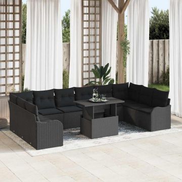 vidaXL Set de canapele pentru grădină 11 pcs Negru 100 x 55 x 73 cm