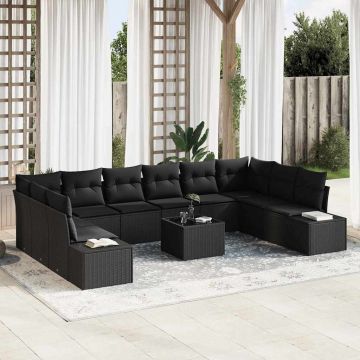 vidaXL Set de canapele pentru grădină 11 pcs Negru 344 x 209 x 85 cm