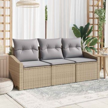 vidaXL Set de canapele pentru grădină 3 pcs Beige și gri deschis