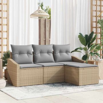vidaXL Set de canapele pentru grădină 4 pcs Beige și gri deschis