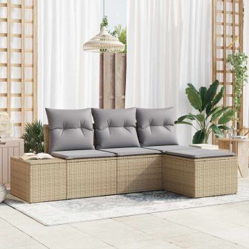 vidaXL Set de canapele pentru grădină 4 pcs Beige și gri deschis