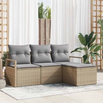 vidaXL Set de canapele pentru grădină 4 pcs Beige și gri deschis