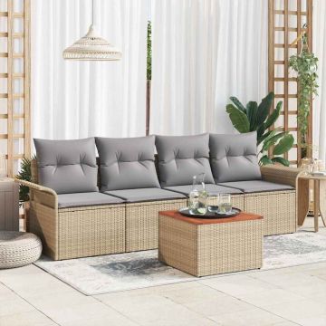 vidaXL Set de canapele pentru grădină 5 pcs Beige și gri deschis