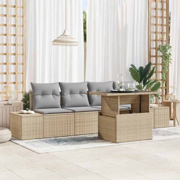 vidaXL Set de canapele pentru grădină 5 pcs Beige și gri deschis