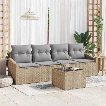 vidaXL Set de canapele pentru grădină 5 pcs Bej și gri 55 x 55 x 37 cm