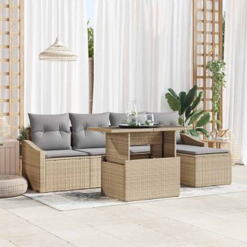 vidaXL Set de canapele pentru grădină 6 pcs Beige și gri deschis