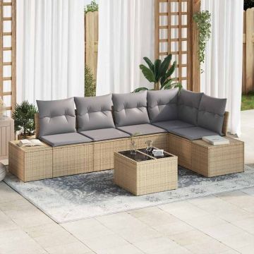 vidaXL Set de canapele pentru grădină 6 pcs Beige și gri deschis