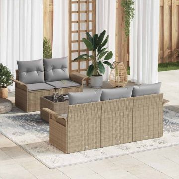 vidaXL Set de canapele pentru grădină 6 pcs Bej și gri 55 x 55 x 37 cm