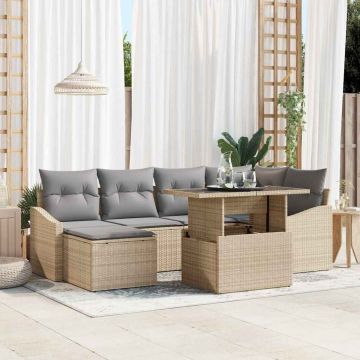 vidaXL Set de canapele pentru grădină 7 pcs Beige și gri deschis