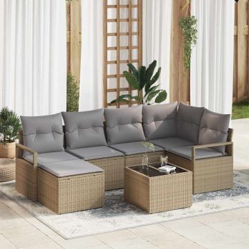vidaXL Set de canapele pentru grădină 7 pcs Beige și gri deschis
