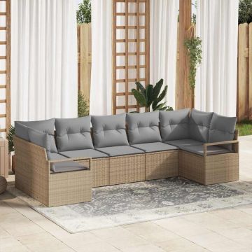 vidaXL Set de canapele pentru grădină 7 pcs Beige și gri deschis
