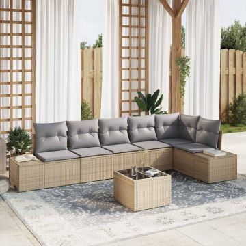 vidaXL Set de canapele pentru grădină 7 pcs Beige și gri deschis