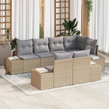 vidaXL Set de canapele pentru grădină 7 pcs Beige și gri deschis