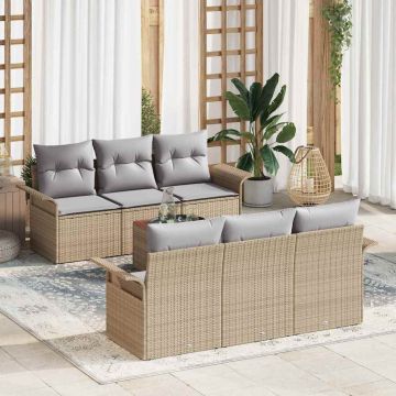 vidaXL Set de canapele pentru grădină 7 pcs Beige și gri deschis
