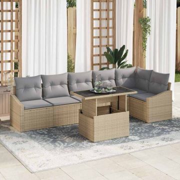 vidaXL Set de canapele pentru grădină 7 pcs Beige și gri deschis