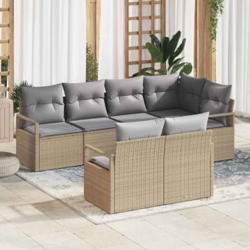 vidaXL Set de canapele pentru grădină 7 pcs Beige și gri deschis
