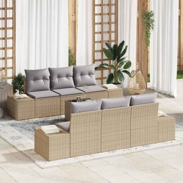 vidaXL Set de canapele pentru grădină 7 pcs Bej și gri 55 x 55 x 37 cm