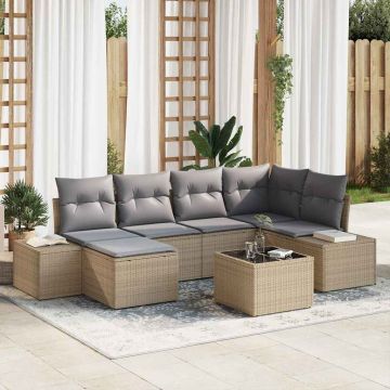vidaXL Set de canapele pentru grădină 7 pcs bej și gri deschis