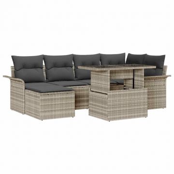 vidaXL Set de canapele pentru grădină 7 pcs Gri deschis Rattan poli