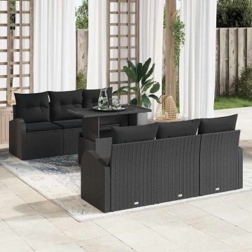 vidaXL Set de canapele pentru grădină 7 pcs Negru 100 x 55 x 73 cm