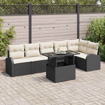 vidaXL Set de canapele pentru grădină 7 pcs Negru 100 x 55 x 73 cm