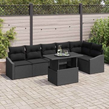 vidaXL Set de canapele pentru grădină 7 pcs Negru 100 x 55 x 73 cm
