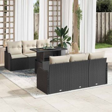 vidaXL Set de canapele pentru grădină 7 pcs Negru 100 x 55 x 73 cm