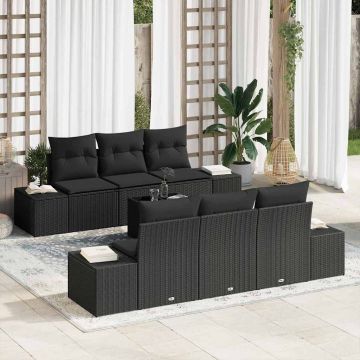 vidaXL Set de canapele pentru grădină 7 pcs Negru 55 x 55 x 37 cm
