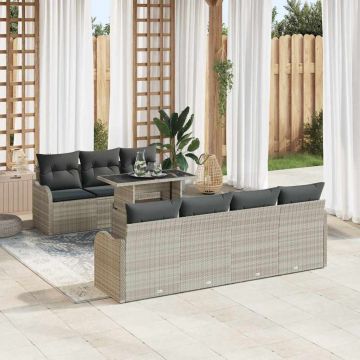 vidaXL Set de canapele pentru grădină 8 pcs Gri deschis Rattan poli