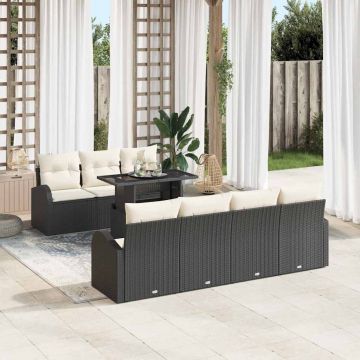 vidaXL Set de canapele pentru grădină 8 pcs Negru 100 x 55 x 73 cm