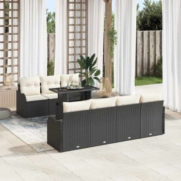 vidaXL Set de canapele pentru grădină 8 pcs Negru 100 x 55 x 73 cm