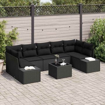 vidaXL Set de canapele pentru grădină 8 pcs Negru 55 x 55 x 37 cm