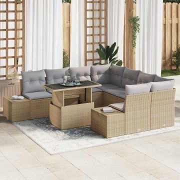 vidaXL Set de canapele pentru grădină 9 pcs Beige și gri deschis
