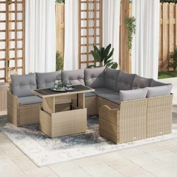 vidaXL Set de canapele pentru grădină 9 pcs Bej 100 x 55 x 73 cm