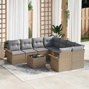 vidaXL Set de canapele pentru grădină 9 pcs Bej și gri 55 x 55 x 37 cm