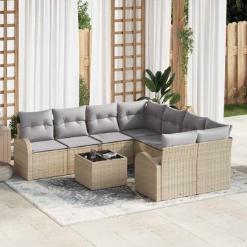vidaXL Set de canapele pentru grădină 9 pcs Bej și gri 55 x 55 x 37 cm