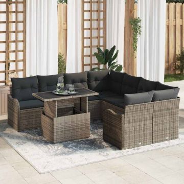 vidaXL Set de canapele pentru grădină 9 pcs Gri 100 x 55 x 73 cm