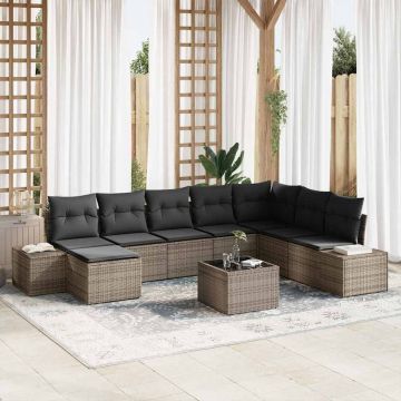 vidaXL Set de canapele pentru grădină 9 pcs Gri 319 x 209 x 85 cm