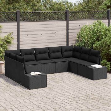 vidaXL Set de canapele pentru grădină 9 pcs Negru 289 x 209 x 85 cm