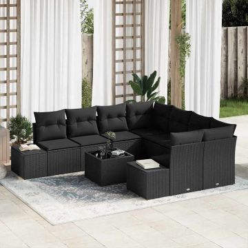 vidaXL Set de canapele pentru grădină 9 pcs Negru 55 x 55 x 37 cm