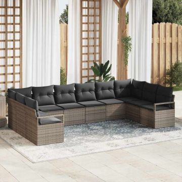 vidaXL Set de canapele pentru grădină cu pernă 10 pcs Gri
