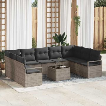 vidaXL Set de canapele pentru grădină cu pernă 10 pcs Gri deschis
