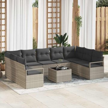 vidaXL Set de canapele pentru grădină cu pernă 10 pcs Gri deschis