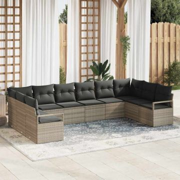 vidaXL Set de canapele pentru grădină cu pernă 10 pcs Gri deschis